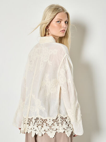 Embroidered Mesh Lace Oversized Shirt