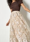 Shimmer Mesh Floral Embroidered Midi Skirt, Stone, large