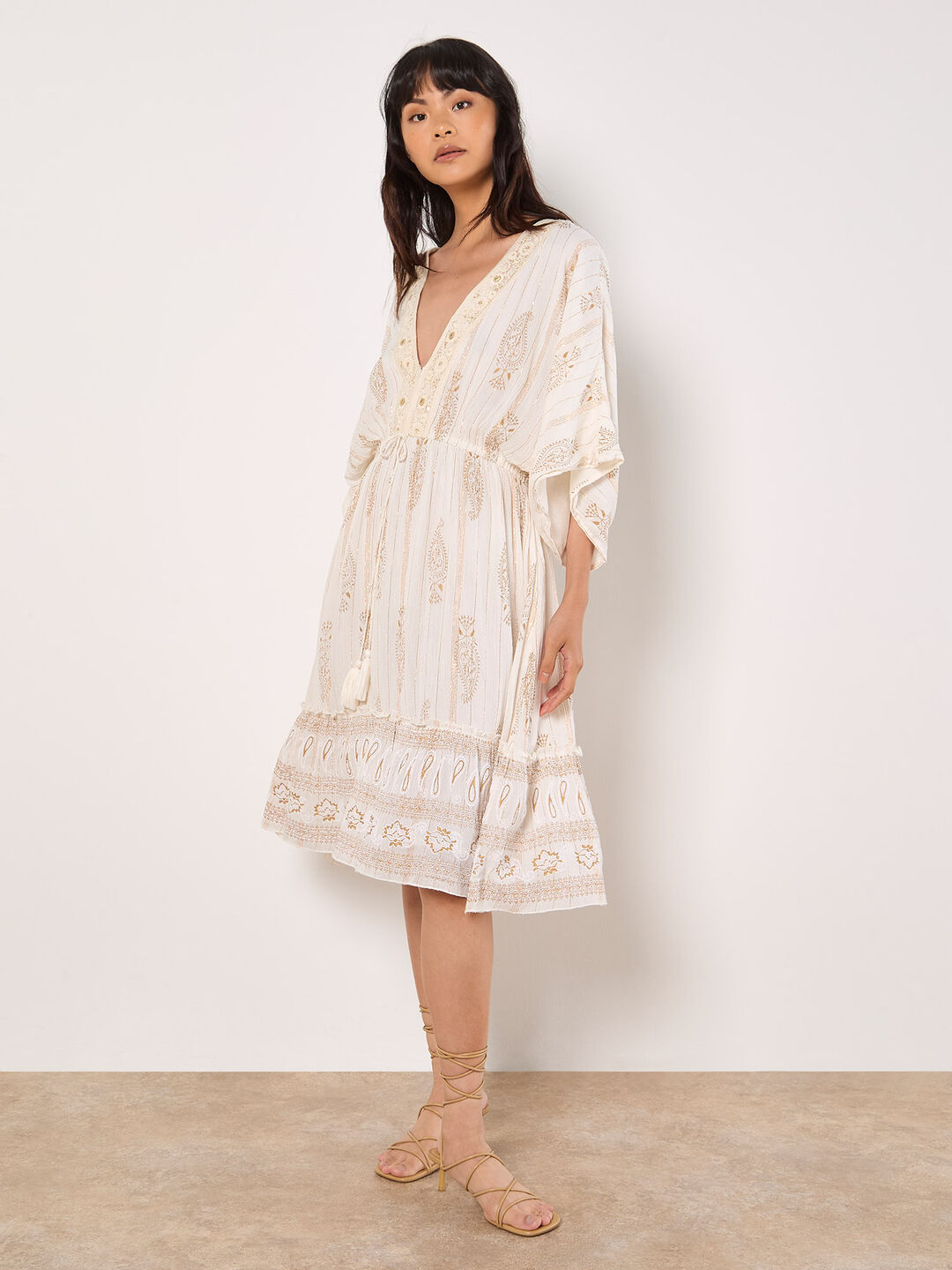 Gold Foil Paisley Midi Dress