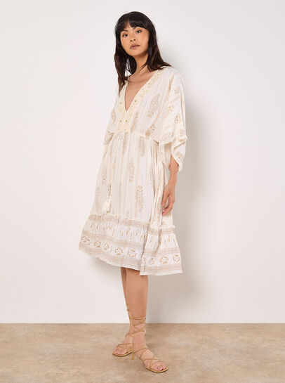 Gold Foil Paisley Midi Dress