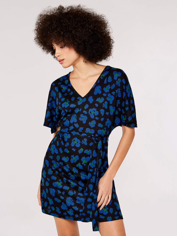 Animal Print Mini Dress, Blue, large