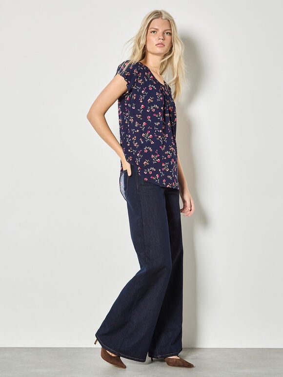 Ditsy Floral Lightweight Top, Navy, large