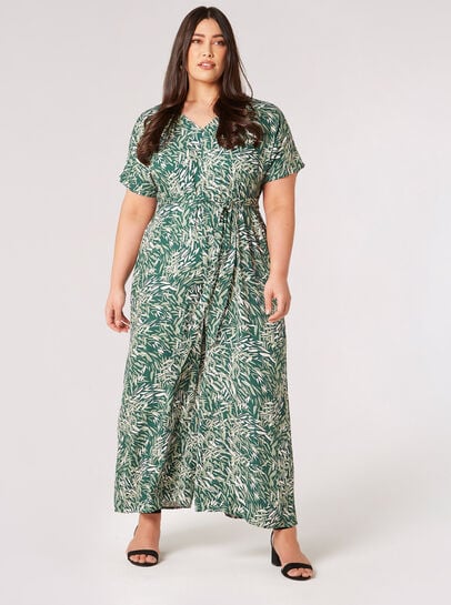 Curve Leaf Print Jumpsuit