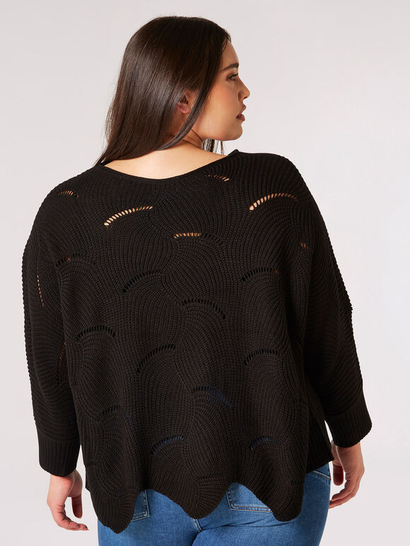 Curve Swirl Knit Batwing Jumper, Noir, grand