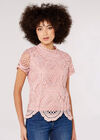 High Neck Lace Top, Pink, large