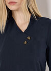 Wrap Hem Ribbed Tunic Top, Navy, large
