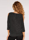 Metallic Sparkle Cold Shoulder Top, Light Grey / Silver, large