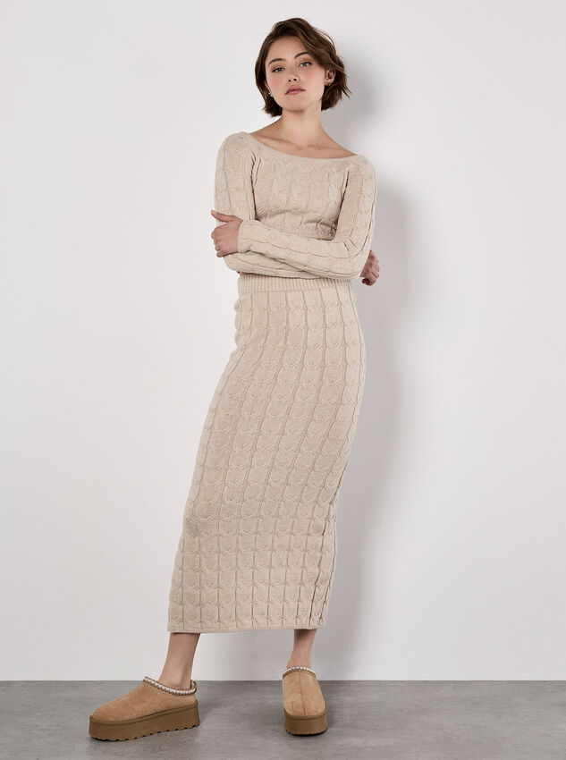 Cable Knit Cropped Jumper, Stone, large