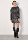 Cowl Back Sequin Mini Dress, Grey, large