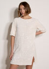 Sequin Embellished Mini Dress, White, large