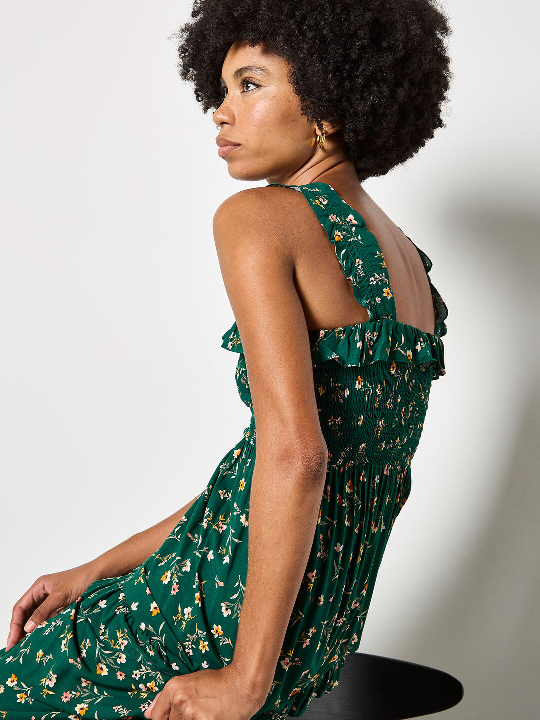 green apricot dress Ruffle Cotton Milkmaid Midi Dress