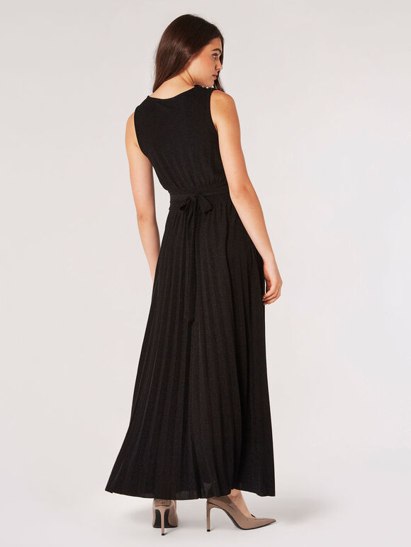 Sparkle Pleated Maxi Dress, Black, large