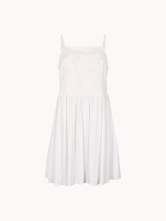 Eyelash Embroidered Cami Mini Dress, White, large