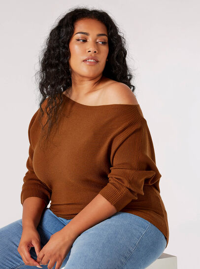 Curve Off Shoulder Ribbed Jumper