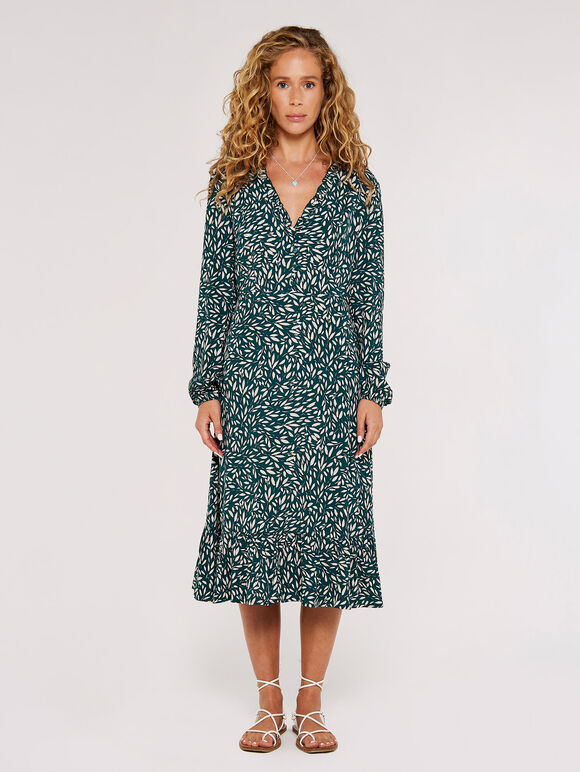 Silhouette Leaf Frill  Dress, Green, large