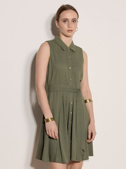 Linen Blend Shirt Mini Dress