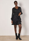Gold Foil Spot Tiered Mini Dress, Black, large