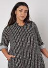 Chevron High-Low Shirt Mini Dress, Black, large