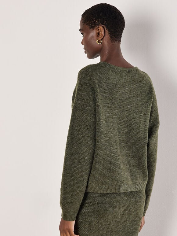 Waffle Knit Batwing Jumper, Green, large