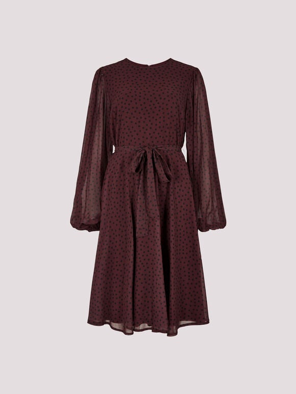 Chiffon Polka Dot Mini Dress, Burgundy, large