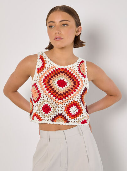 Diamond Crochet Crop Vest Top