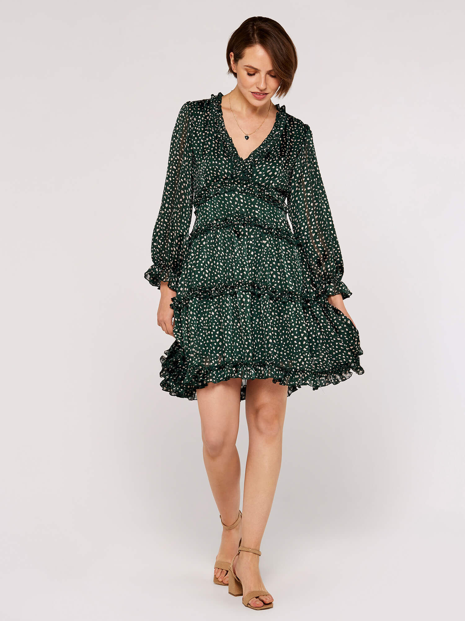 Green polka dot ruffle dress top