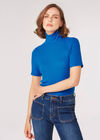 Roll Neck Waffle T-Shirt, Blue, large