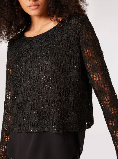Sequin Chiffon Layered Knit Top