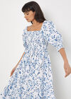 Rose Cotton Milkmaid Midaxi Dress, Blue, large