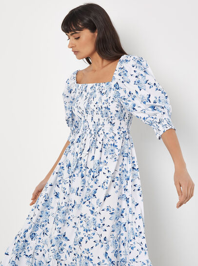 Rose Cotton Milkmaid Midaxi Dress