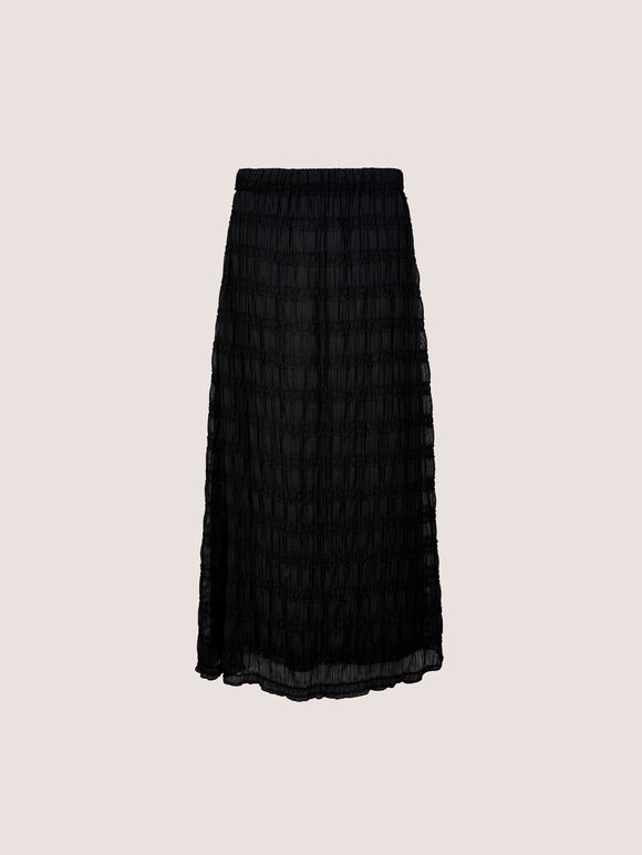 Ruched Chiffon Maxi Skirt, Black, large