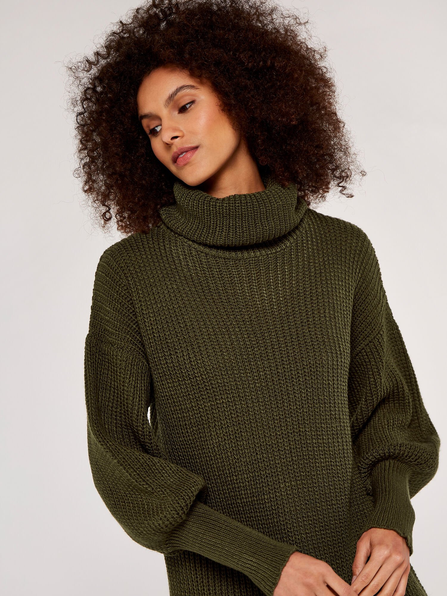 Cowl Neck Jumper Dress Apricot Clothing