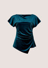 Asymmetric Ruched Velvet Top, Teal, large