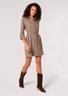 Check Shirt Mini Dress, Brown, large