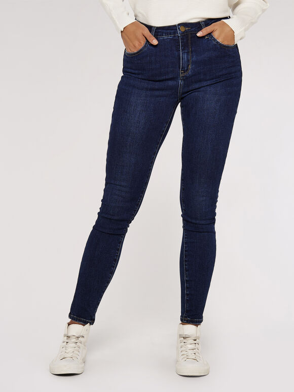 Mid-rise Skinny Jeans, Navy, large