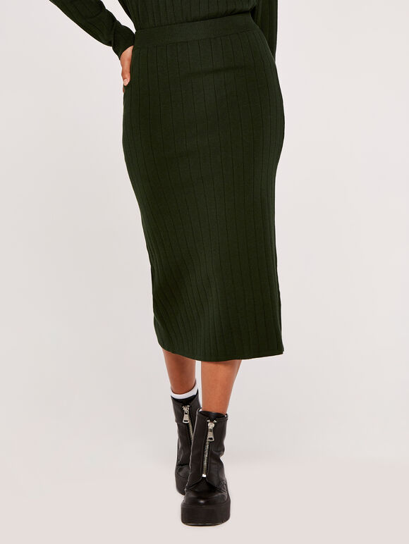 Ribbed Knit Skirt, Green, large