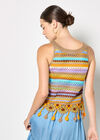 Colourful Stripe Tassel Crochet Top, Brown, large