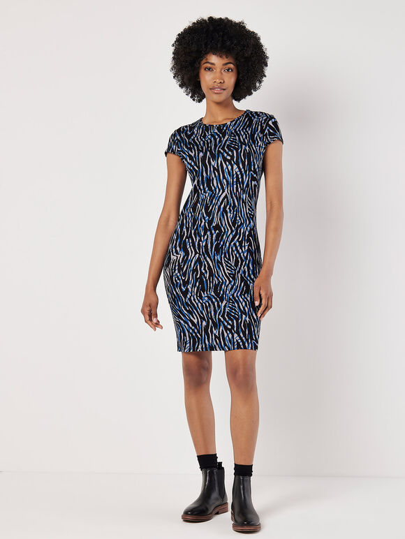 Abstract Stripe Fitted Mini Dress, Blue, large