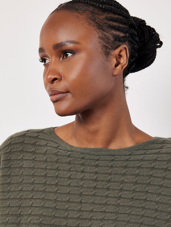 Cable Stripe Batwing Jumper, Khaki, large