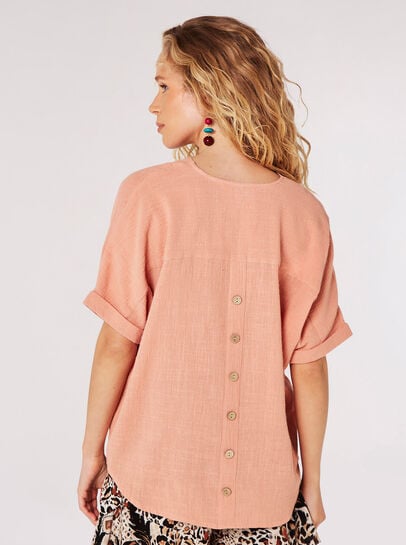 Back Button Detail Oversized Blouse