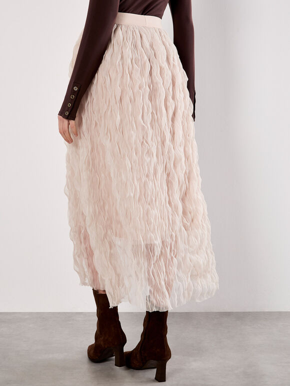Wavy Tulle Midi Skirt, Cream, large