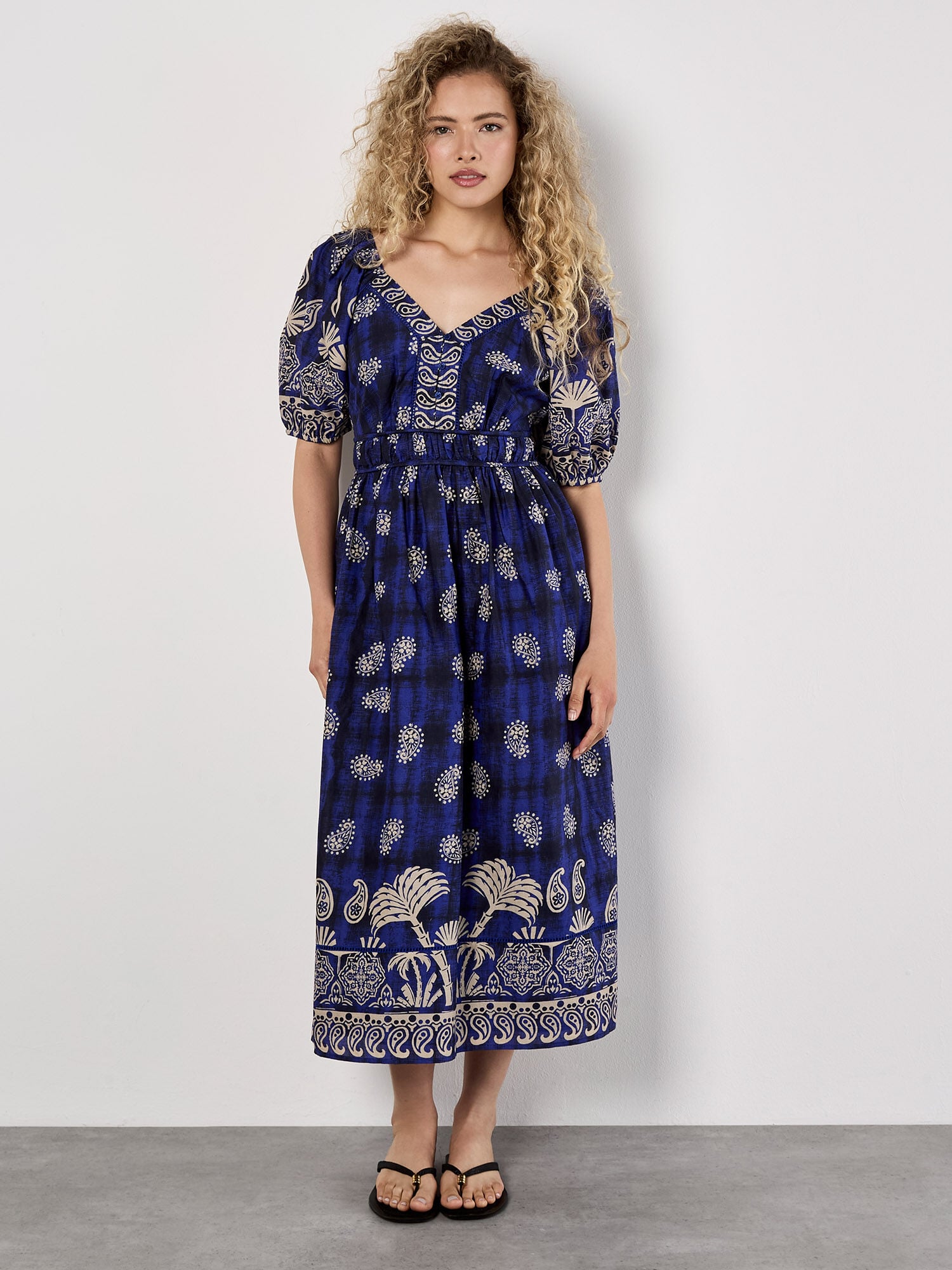 ワンピース Cotton Organza Paisley Lace Yoke Dress S Paisley Border Print Cotton Midi Dress | Apricot Clothing