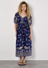 Paisley Print Button Mini Dress, Navy, large