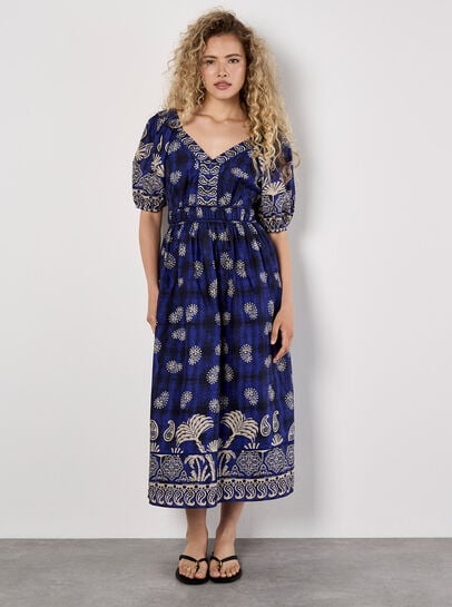 Paisley Print Button Mini Dress