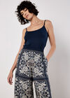 Scarf Print Flare Trousers, Navy, large