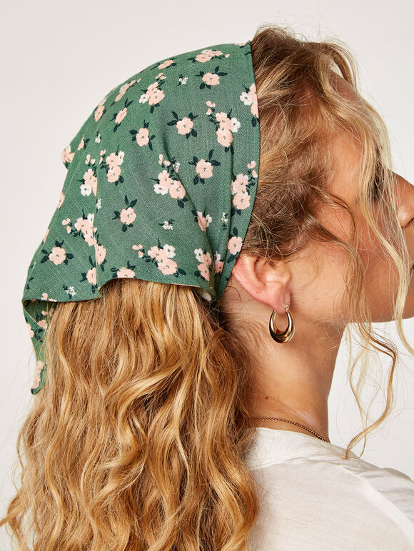 Floral Head Scarf, Green, large