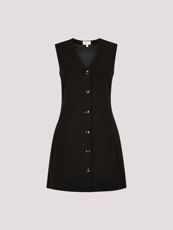 Tailored Waistcoat Mini Dress, Black, large