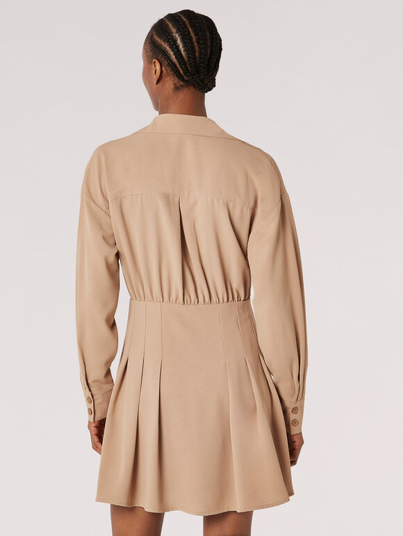 Wrap Shirt Mini Dress, Stone, large