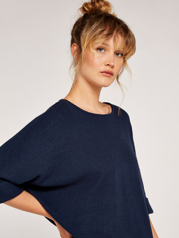 Waffle Knit Top, Navy, large