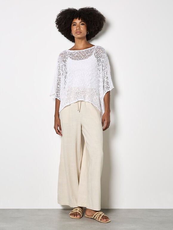 Mesh Popcorn Knit Kaftan Top, White, large